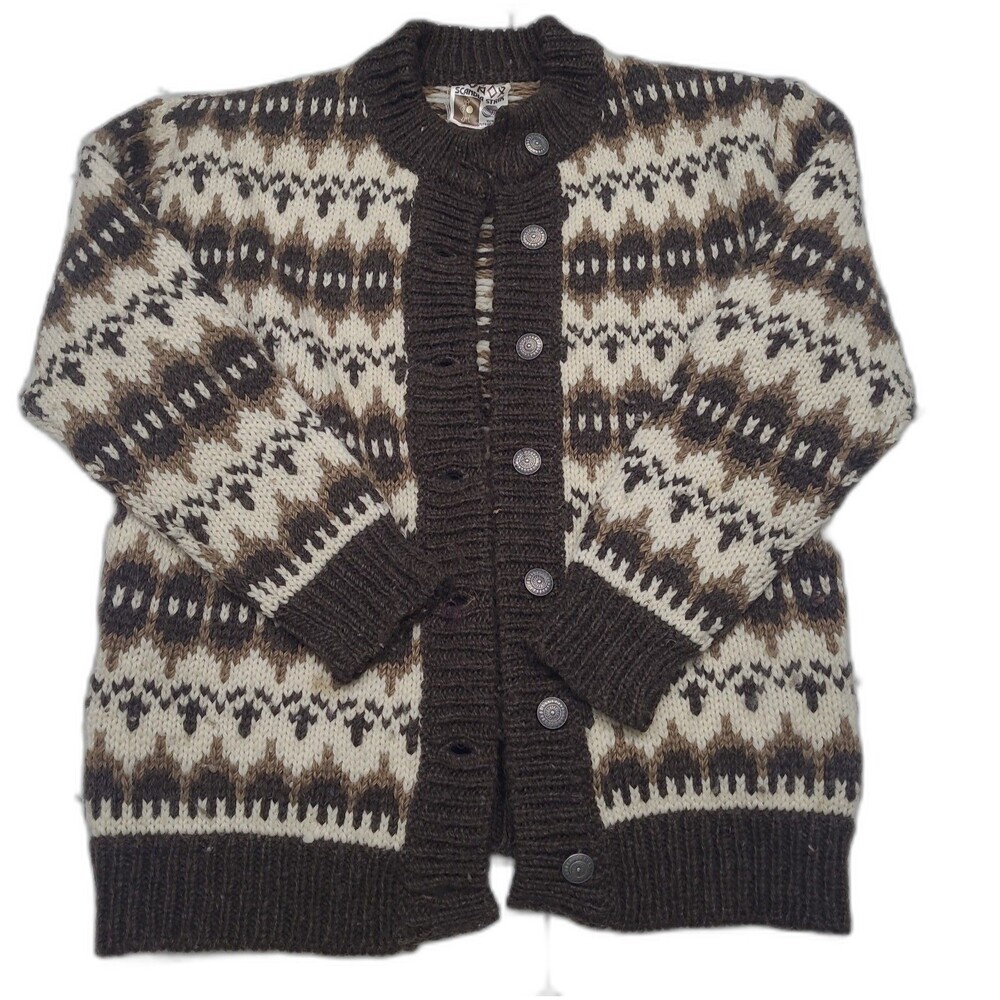 Vintage Runox Scandia Strik Wool Cardigan Sweater Denmark Nordic Brown